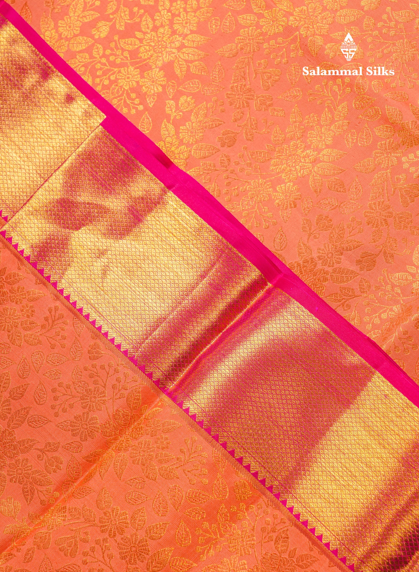 Beautiful Orange Bridal Pure Kanjivaram Silk Saree With Contrast Pink Traditional Evening Morning Border