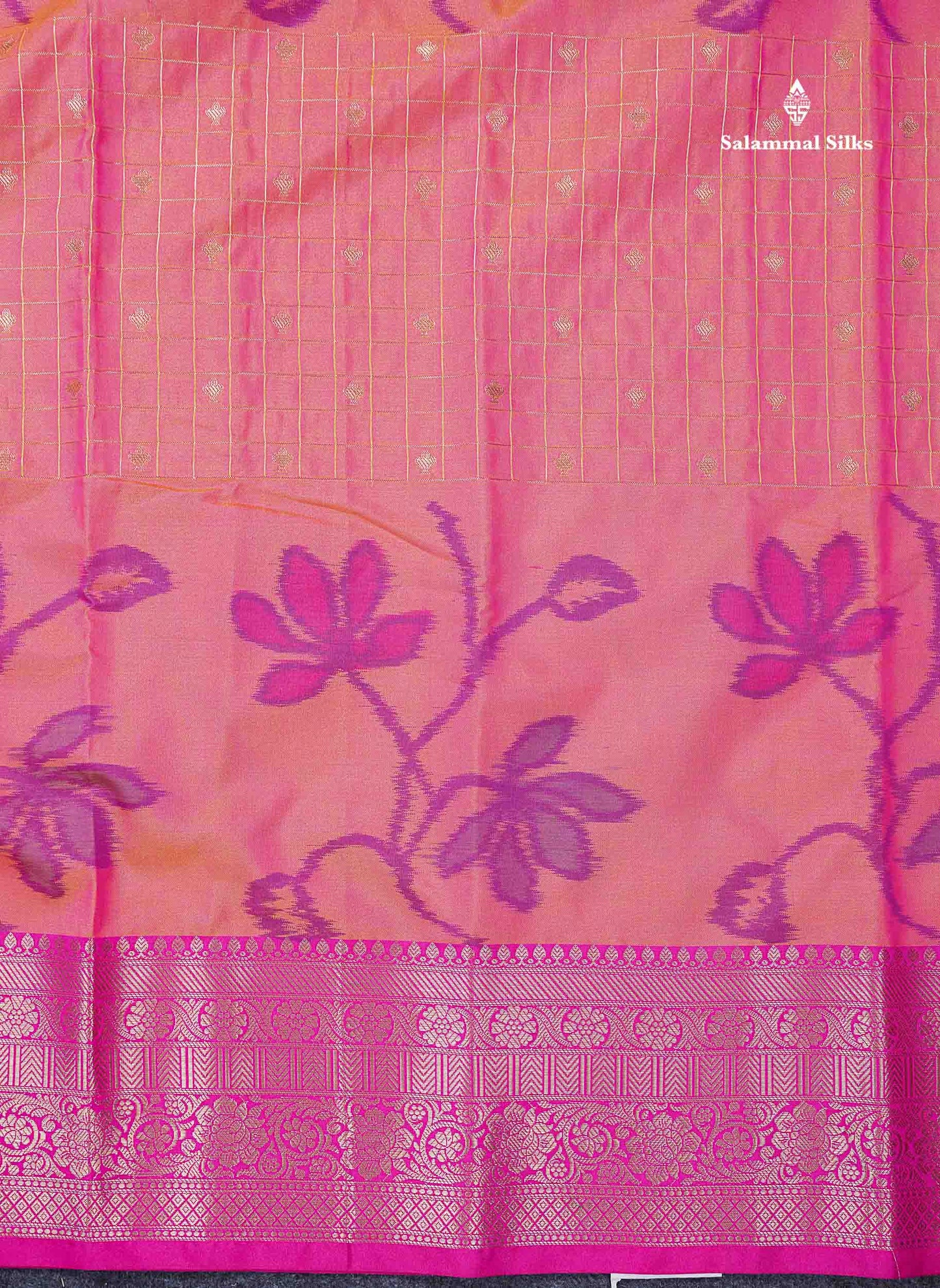 Beautiful Dual Tone Pink Pochampalli Design Semi Silk Saree With Contrast Magenta Pink Traditional Border