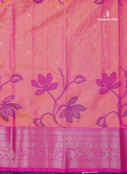 Beautiful Dual Tone Pink Pochampalli Design Semi Silk Saree With Contrast Magenta Pink Traditional Border