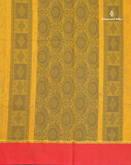 Pure Cotton Saree - Yellow Colour Body Thread Butta With Dual Tone Pink Border