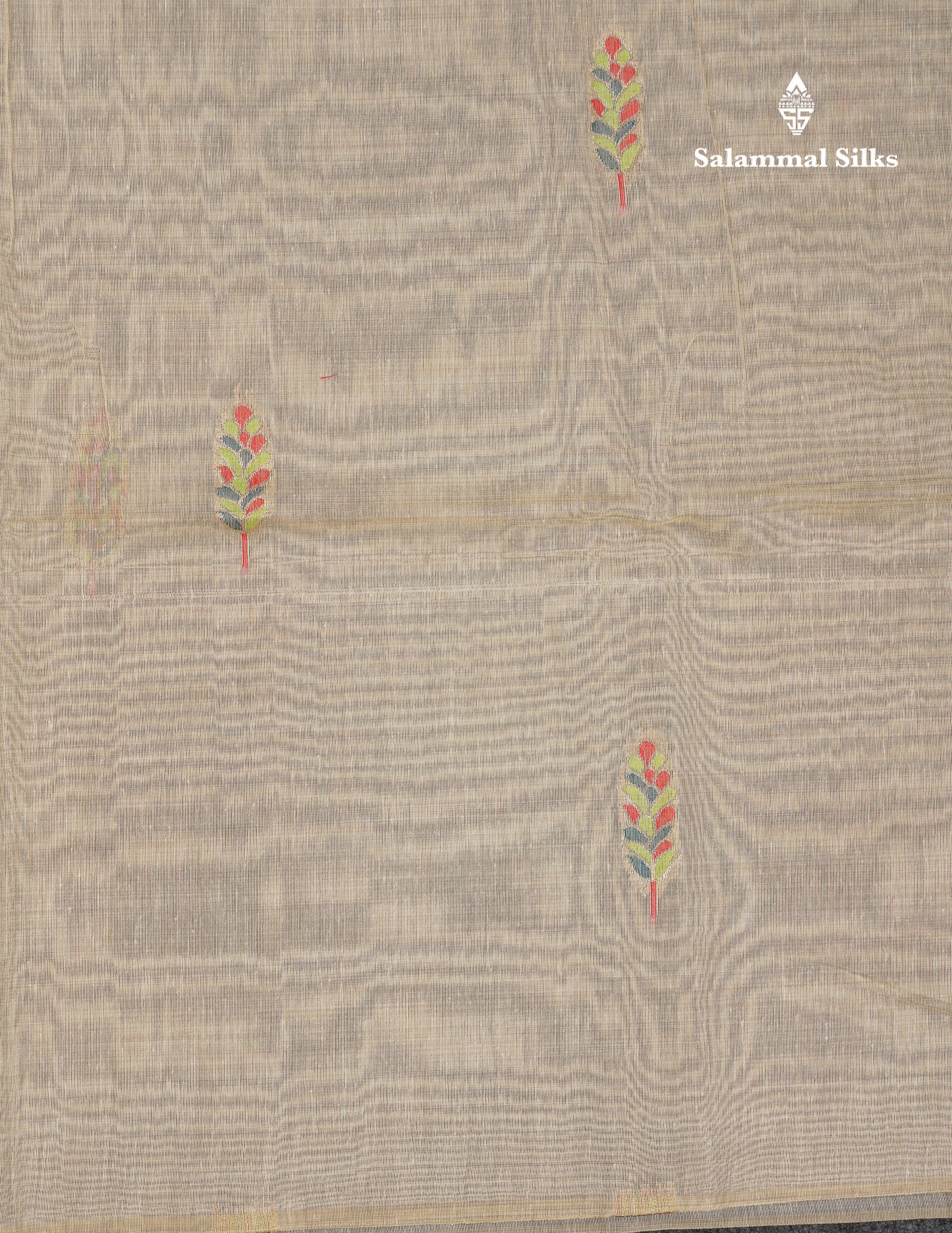 Beautiful Cream Sandal Thread Work Butta Muga Cotton Saree With Contrast Peacock Blue Blouse