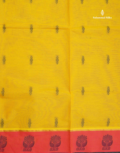 Pure Cotton Saree - Yellow Colour Body Thread Butta With Dual Tone Pink Border