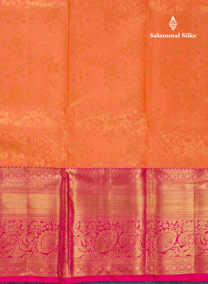 Beautiful Orange Bridal Pure Kanjivaram Silk Saree With Contrast Pink Traditional Evening Morning Border
