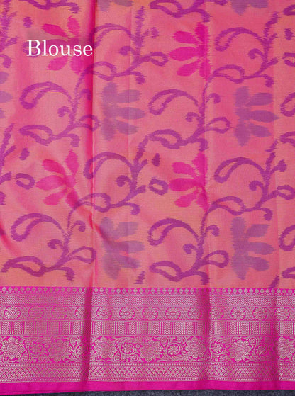 Beautiful Dual Tone Pink Pochampalli Design Semi Silk Saree With Contrast Magenta Pink Traditional Border
