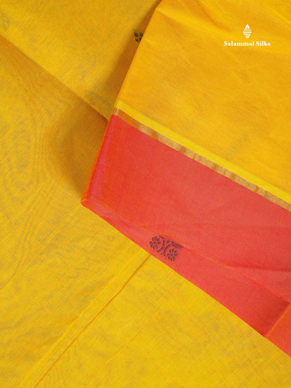 Pure Cotton Saree - Yellow Colour Body Thread Butta With Dual Tone Pink Border