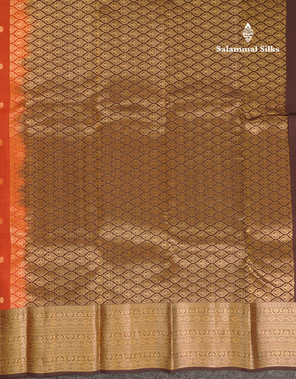 Beautiful Rust Orange Puremix Silk Saree With Contrast Brown Traditional Border