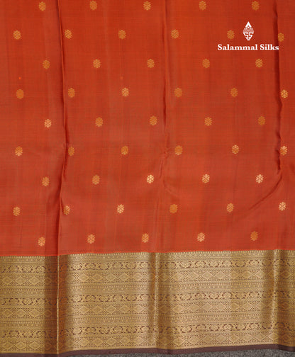 Beautiful Rust Orange Puremix Silk Saree With Contrast Brown Traditional Border