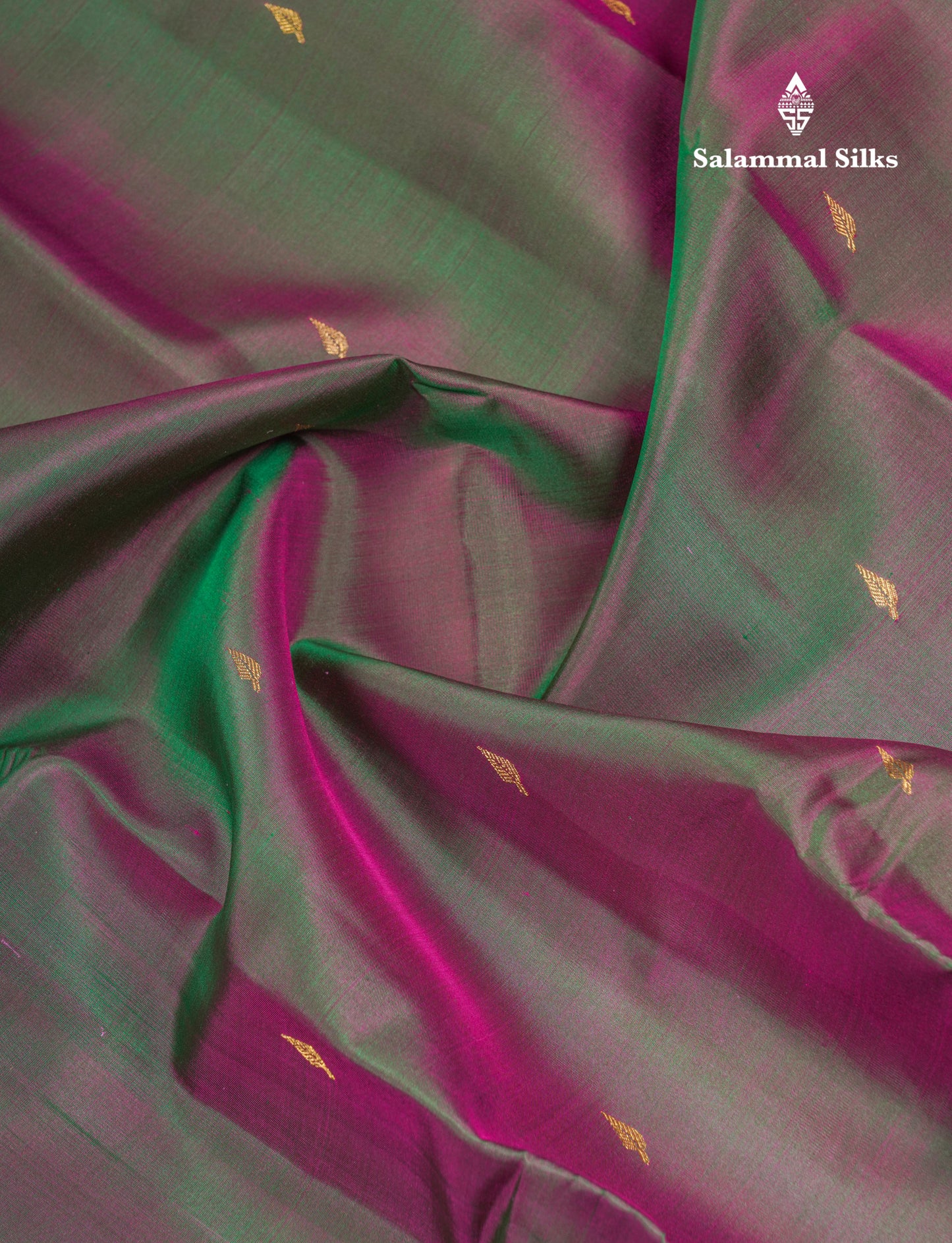 Beautiful Dual Tone Bottle Green Pure Kanjivaram Silk Saree With Contrast Magenta Pink Small Border