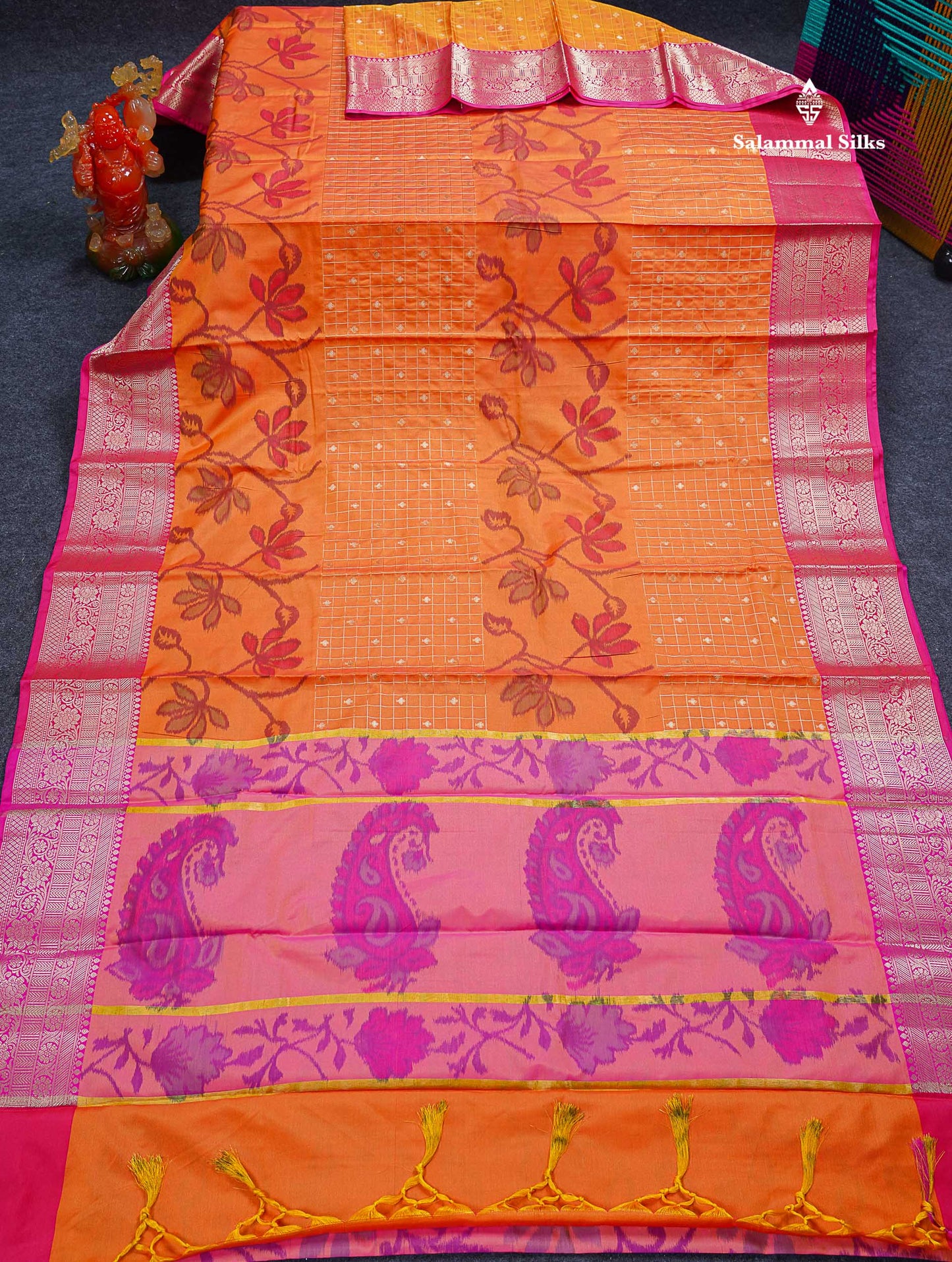 Beautiful Dual Tone Pink Pochampalli Design Semi Silk Saree With Contrast Magenta Pink Traditional Border