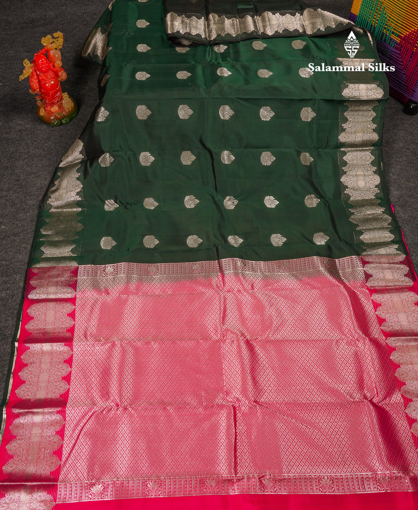 Beautiful Dual Tone Navy Blue Puremix Silk Saree With Contrast Sapphire Green Blouse