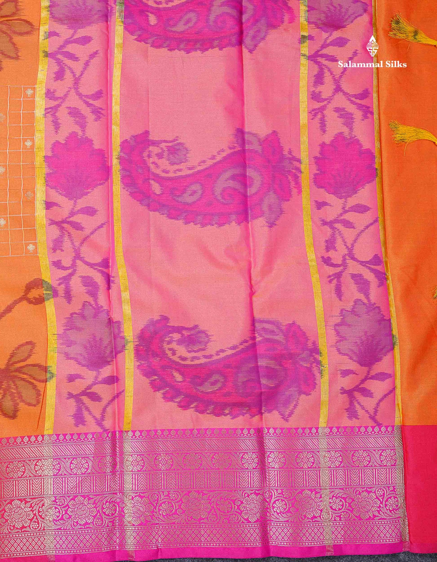 Beautiful Dual Tone Pink Pochampalli Design Semi Silk Saree With Contrast Magenta Pink Traditional Border