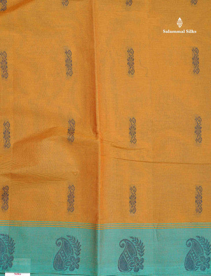 Pure Cotton Saree - Mehandi Green Colour Body Thread Butta With Sea Green Border