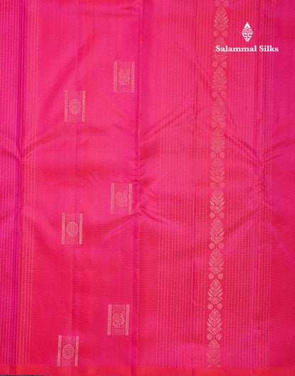 Beautiful Pink Fancy Pure Kanjivaram Silk Saree With Contrast Sapphire Green Blouse