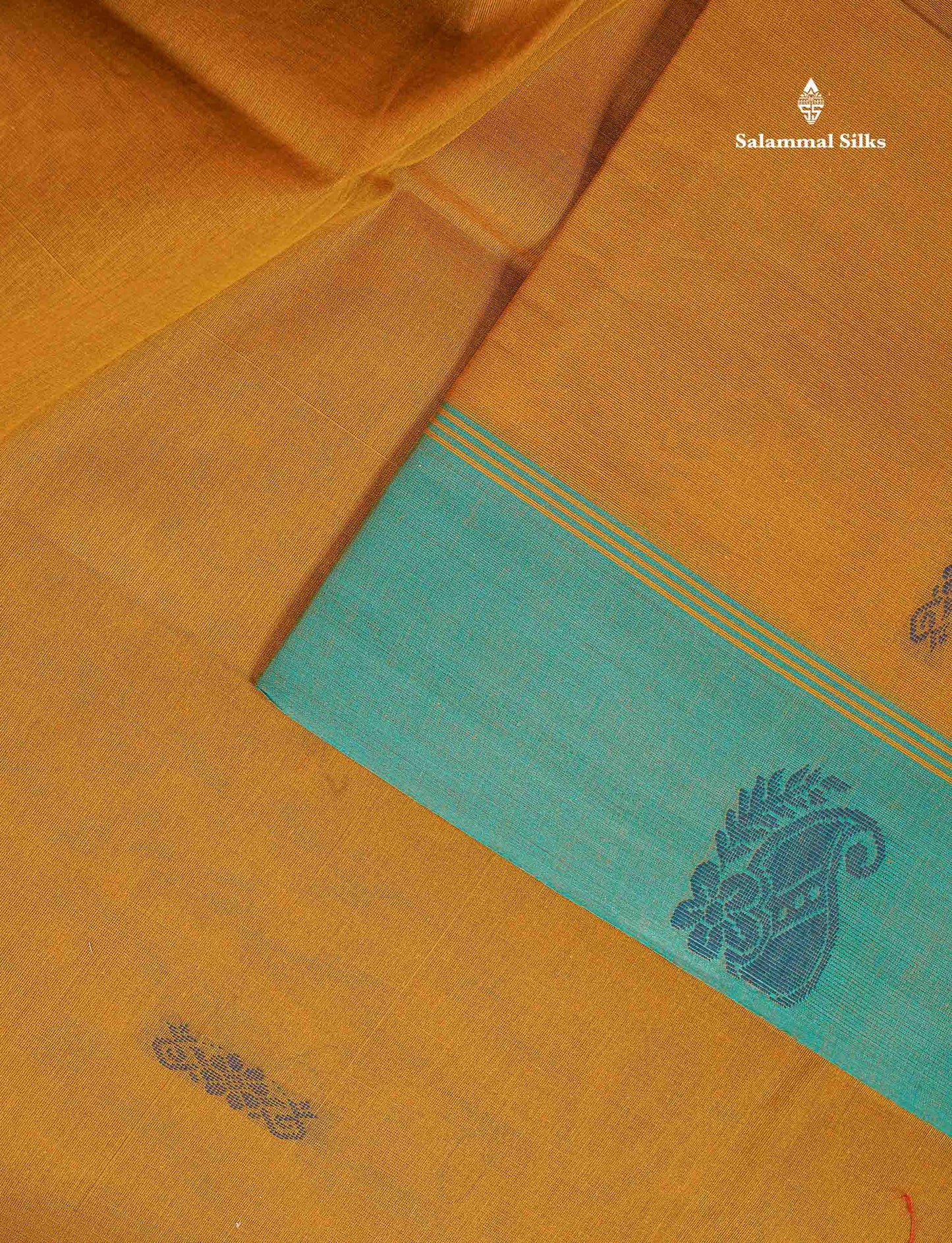 Pure Cotton Saree - Mehandi Green Colour Body Thread Butta With Sea Green Border