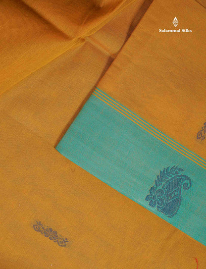 Pure Cotton Saree - Mehandi Green Colour Body Thread Butta With Sea Green Border