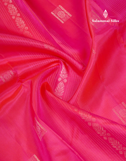 Beautiful Pink Fancy Pure Kanjivaram Silk Saree With Contrast Sapphire Green Blouse