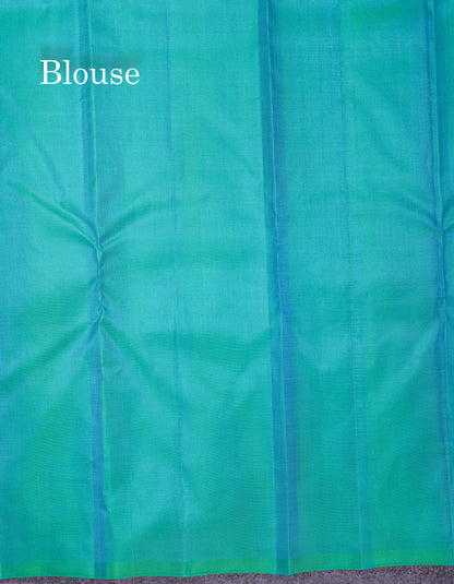 Beautiful Pink Fancy Pure Kanjivaram Silk Saree With Contrast Sapphire Green Blouse