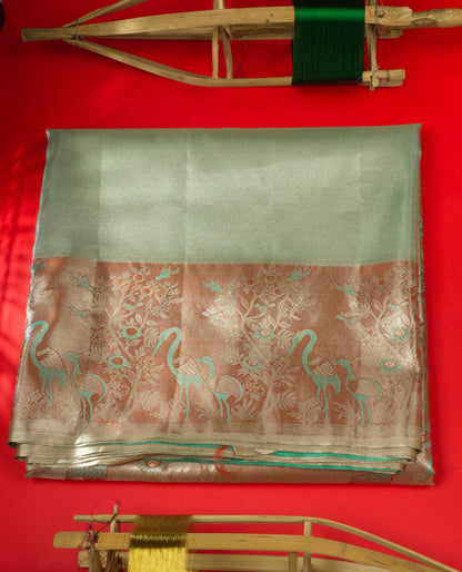 Light Pink Bridal Semi Silk Saree With Contrast Peach Evening Morning Border