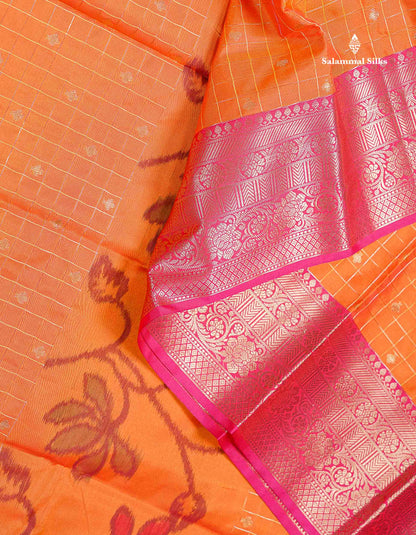 Beautiful Dual Tone Pink Pochampalli Design Semi Silk Saree With Contrast Magenta Pink Traditional Border
