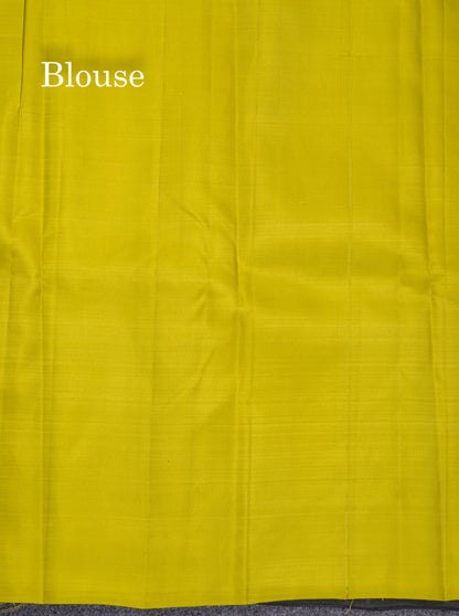Black Fancy Pure Kanjivaram Silk Saree With Contrast Manthulir Yellow Blouse
