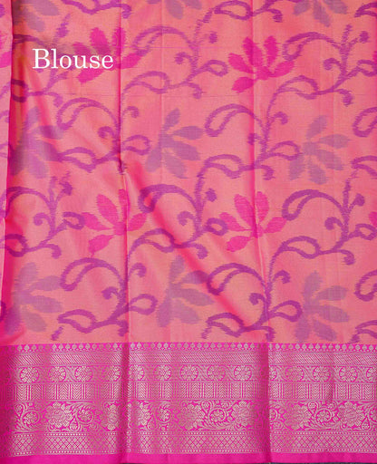 Beautiful Dual Tone Pink Pochampalli Design Semi Silk Saree With Contrast Magenta Pink Traditional Border