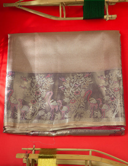 Light Pink Bridal Semi Silk Saree With Contrast Peach Evening Morning Border