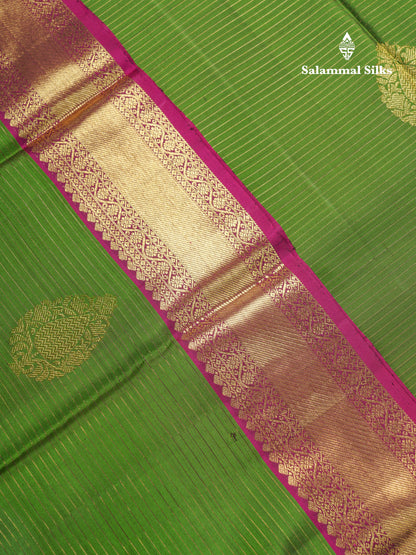 Green Pure Kanjivaram Silk Saree With Contrast Magenta Evening Morning Traditional Border