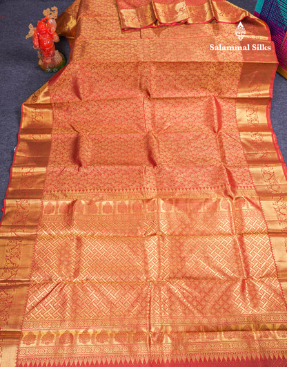 Beautiful Reddish Maroon Bridal Pure Kanjivaram Silk Saree With Traditional Border