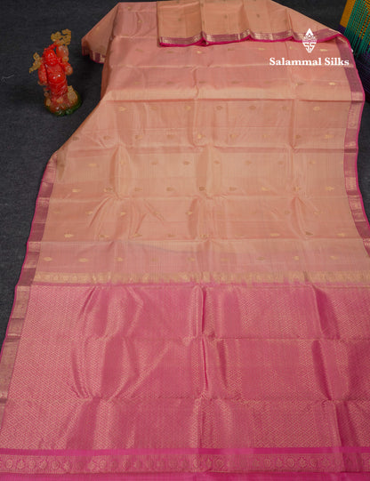 Beautiful Peach Puremix Silk Saree With Contrast Baby Light Traditional Small Border