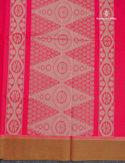 Pure Cotton Saree - Dual Tone Pink Colour Body Thread Work Butta With Brown Border