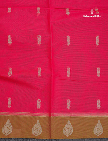 Pure Cotton Saree - Dual Tone Pink Colour Body Thread Work Butta With Brown Border