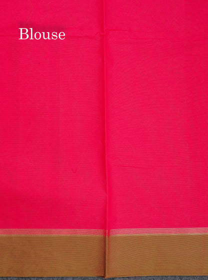 Pure Cotton Saree - Dual Tone Pink Colour Body Thread Work Butta With Brown Border