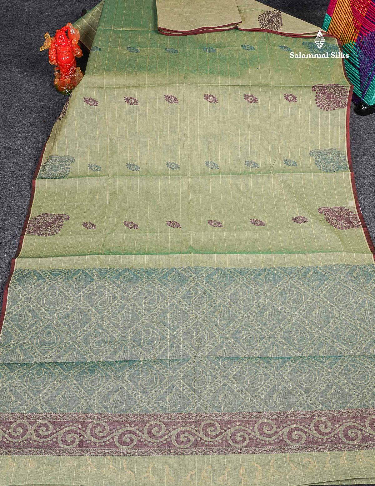 Pure Cotton Saree - Pista Green Colour Body Thread Butta With Blouse