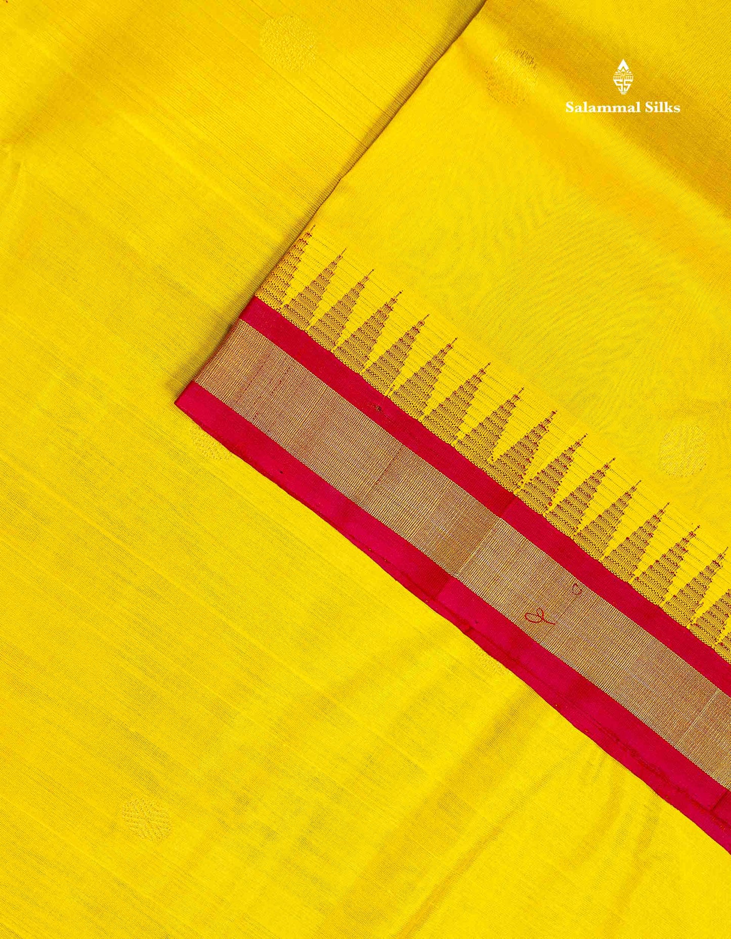 Beautiful Lemon Yellow Zari Butta Pure Silk Cotton Saree With Contrast Maroon Traditional Rettapet Evening Morning Border