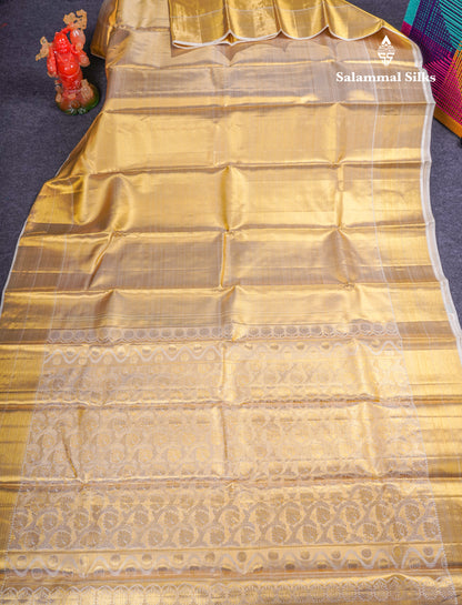 Beautiful Gold Tissue Plain Bridal Pure Kanjivaram Silk Saree With Traditional Border
