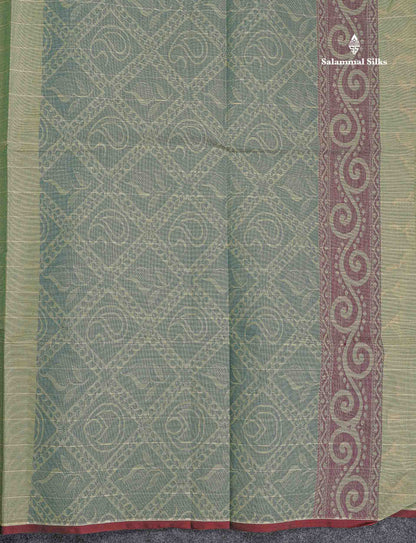 Pure Cotton Saree - Pista Green Colour Body Thread Butta With Blouse