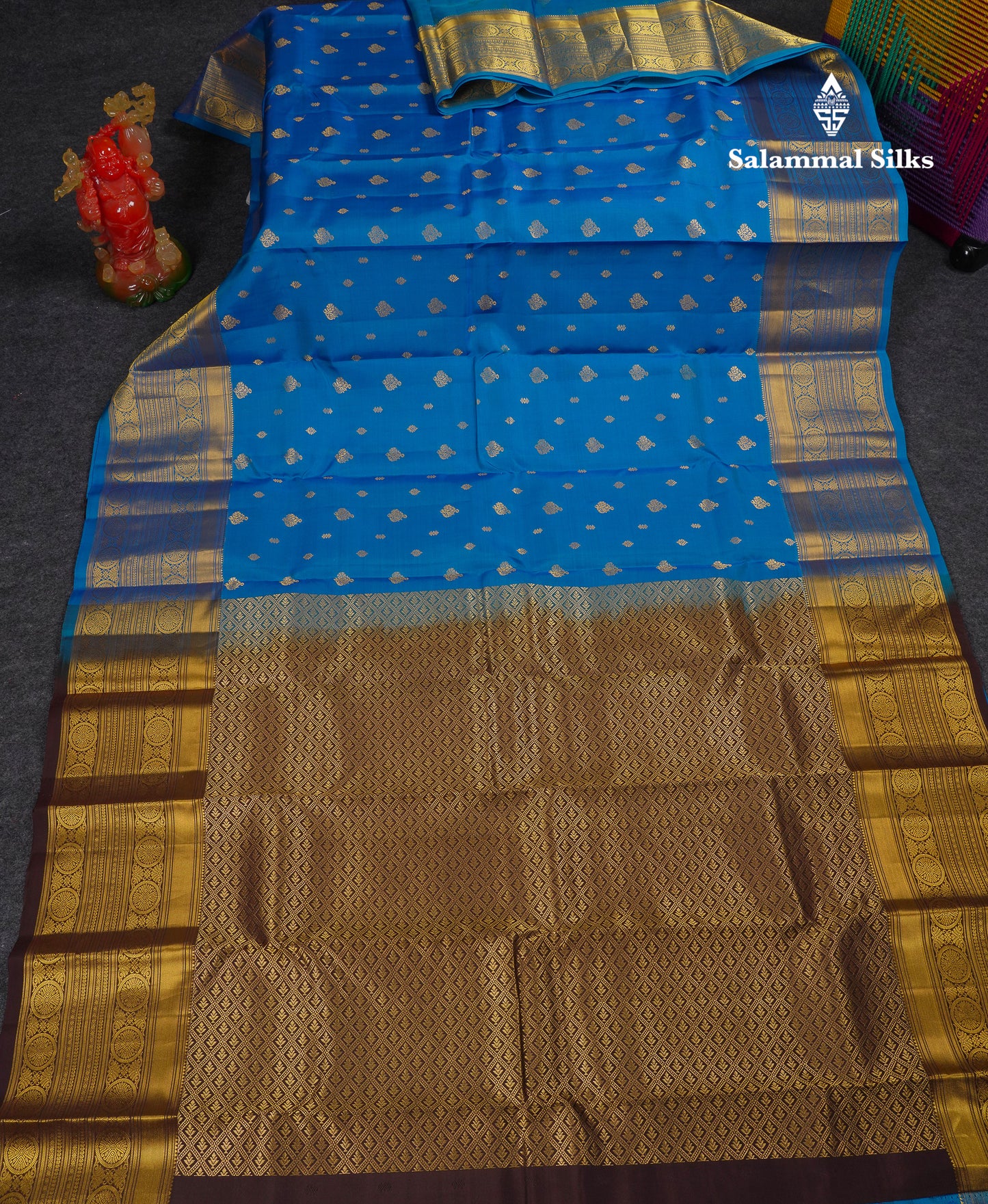 Beautiful Blue Puremix Silk Saree With Contrast Dark Brown Blouse