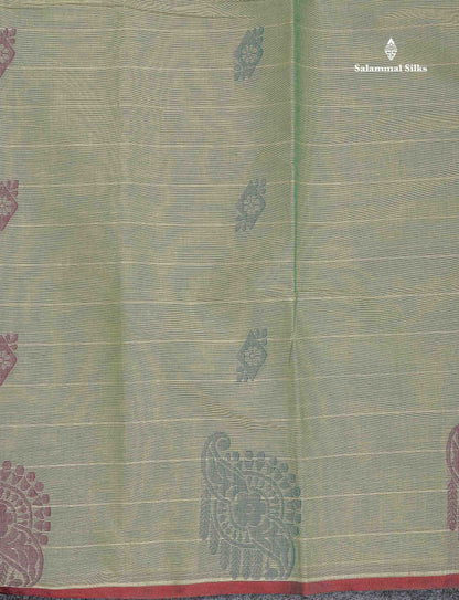 Pure Cotton Saree - Pista Green Colour Body Thread Butta With Blouse