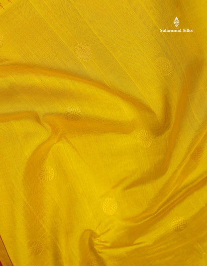 Beautiful Lemon Yellow Zari Butta Pure Silk Cotton Saree With Contrast Maroon Traditional Rettapet Evening Morning Border