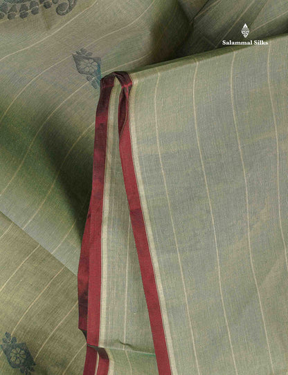 Pure Cotton Saree - Pista Green Colour Body Thread Butta With Blouse