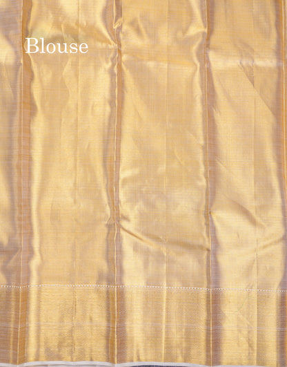 Beautiful Gold Tissue Plain Bridal Pure Kanjivaram Silk Saree With Traditional Border