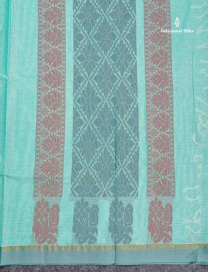 Pure Cotton Saree - Cream Yellow Colour Body Thread Work Butta With Temple Border