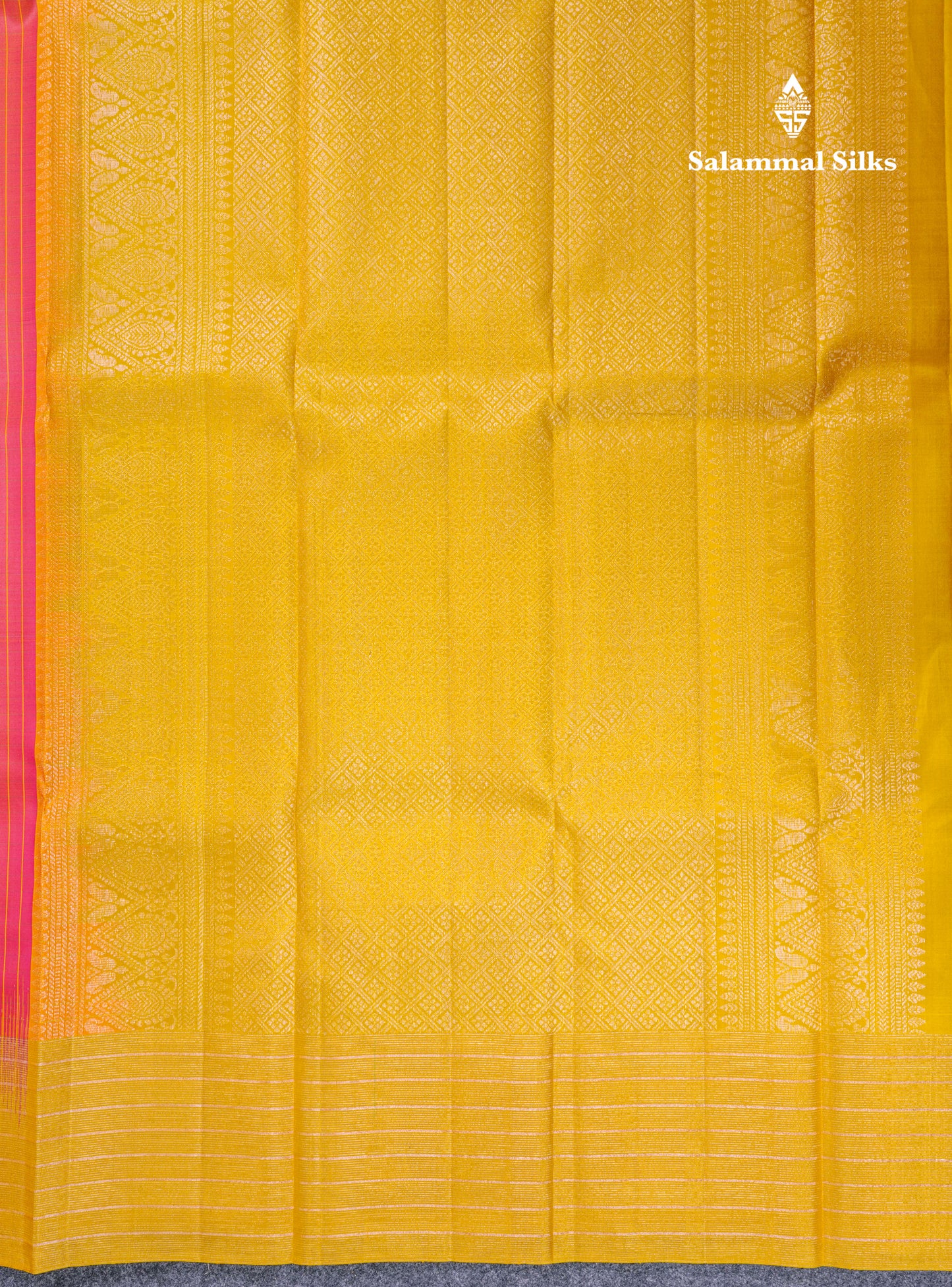 Beautiful Dual Tone Pink Small Checks Fancy Pure Kanjivaram Silk Saree With Contrast Manthulir Yellow Zari Lines Border