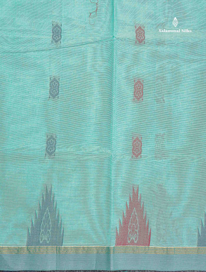 Pure Cotton Saree - Cream Yellow Colour Body Thread Work Butta With Temple Border