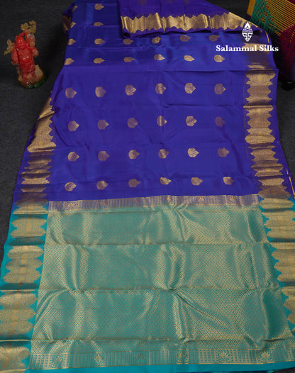 Beautiful Dual Tone Navy Blue Puremix Silk Saree With Contrast Sapphire Green Blouse