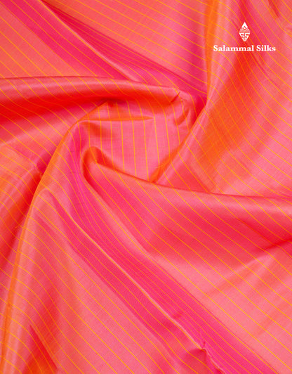 Beautiful Dual Tone Pink Small Checks Fancy Pure Kanjivaram Silk Saree With Contrast Manthulir Yellow Zari Lines Border