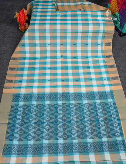 Pure Cotton Saree - Multicolour Colour Body Checks Thread Butta With Contrast Beige Border