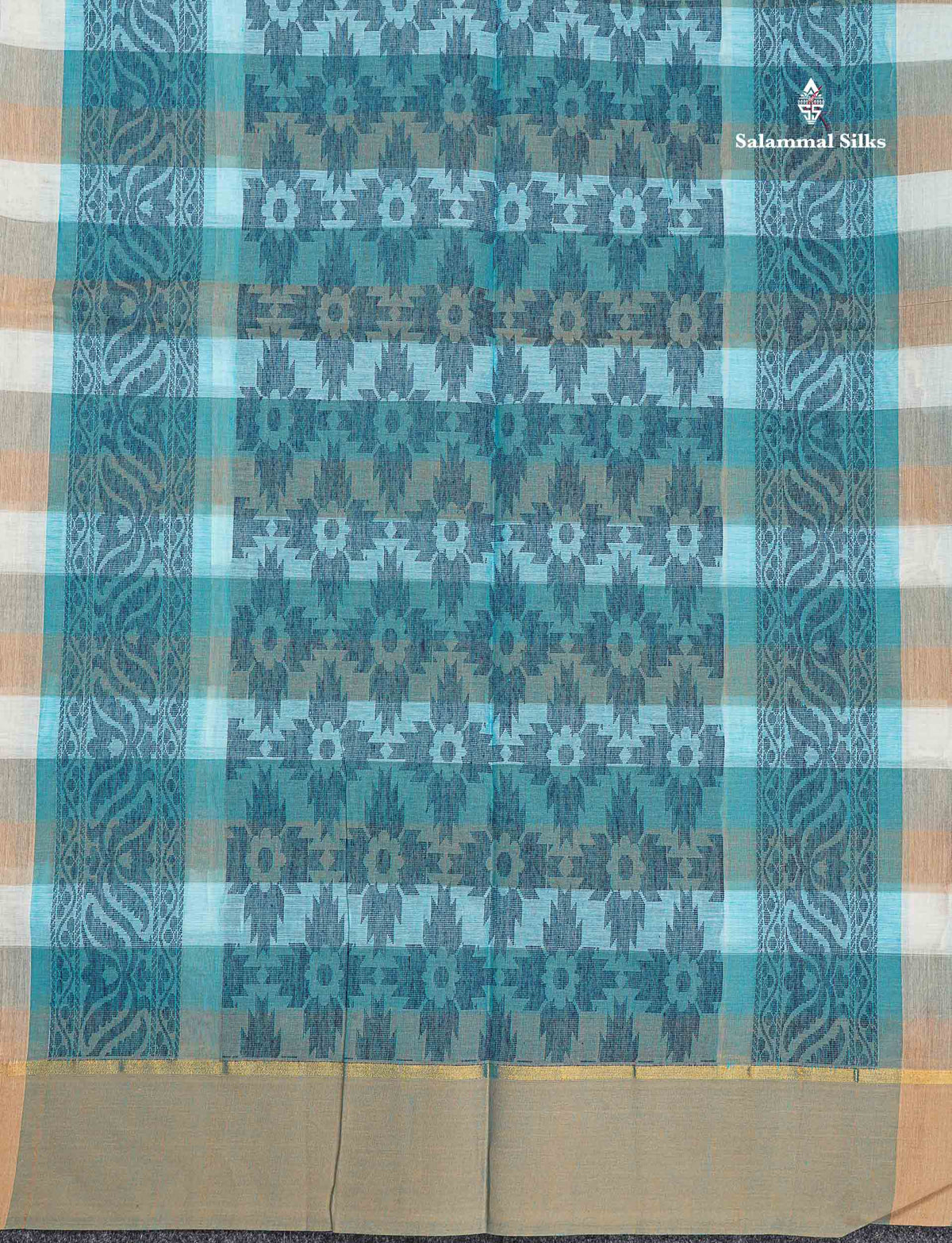 Pure Cotton Saree - Multicolour Colour Body Checks Thread Butta With Contrast Beige Border