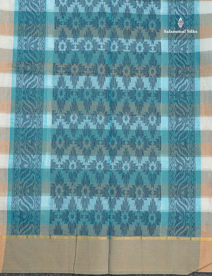 Pure Cotton Saree - Multicolour Colour Body Checks Thread Butta With Contrast Beige Border