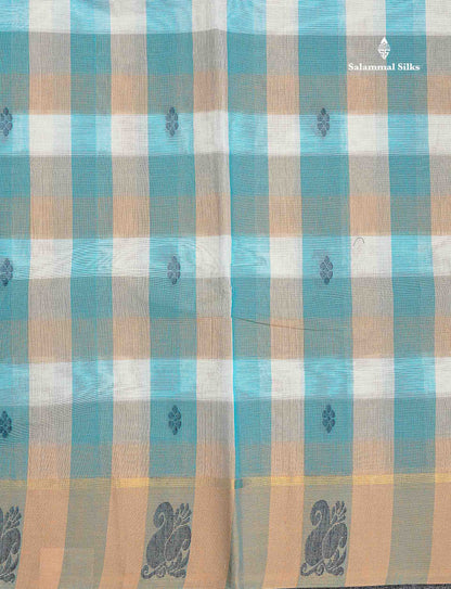 Pure Cotton Saree - Multicolour Colour Body Checks Thread Butta With Contrast Beige Border